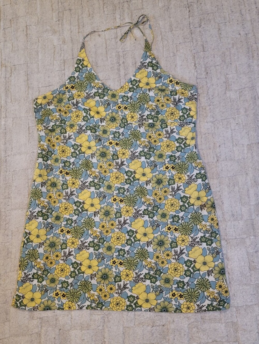 OLD NAVY Linen Blend Halter Dress Yellow Green Vibrant Floral Women's Size 20